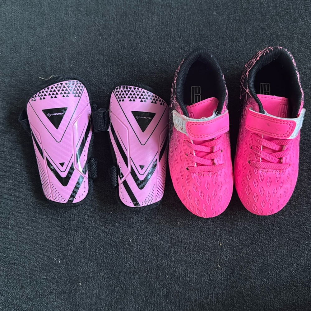 Soccer cleats and shin guards